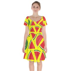 Yellow Watermelon   Short Sleeve Bardot Dress by ConteMonfrey