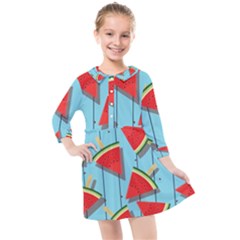 Blue Watermelon Popsicle  Kids  Quarter Sleeve Shirt Dress by ConteMonfrey