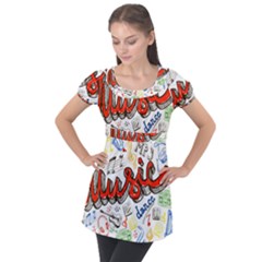 Music-color-elements Puff Sleeve Tunic Top by Wegoenart