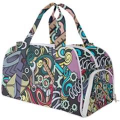 Cartoon-cute-doodles-hand-drawn-auto-service-seamless-pattern Burner Gym Duffel Bag by Wegoenart