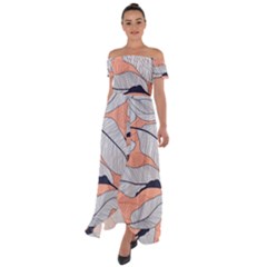 Floral-seamless-pattern-with-leaves-tropical-background Off Shoulder Open Front Chiffon Dress by Wegoenart