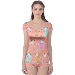 Cute Kawaii Kittens Seamless Pattern Boyleg Leotard  by Wegoenart