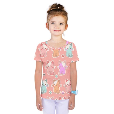 Cute Kawaii Kittens Seamless Pattern Kids  One Piece Tee by Wegoenart