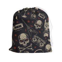 Grunge Seamless Pattern With Skulls Drawstring Pouch (2xl) by Wegoenart