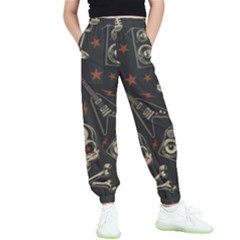 Grunge Seamless Pattern With Skulls Kids  Elastic Waist Pants by Wegoenart