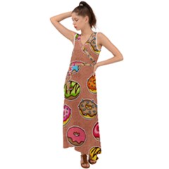 Doughnut Doodle Colorful Seamless Pattern V-neck Chiffon Maxi Dress by Wegoenart