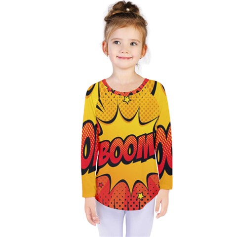 Explosion Boom Pop Art Style Kids  Long Sleeve Tee by Wegoenart