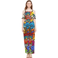 Graffiti Characters Seamless Pattern Draped Sleeveless Chiffon Jumpsuit by Wegoenart