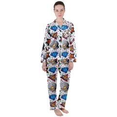 Full Color Flash Tattoo Patterns Satin Long Sleeve Pajamas Set by Wegoenart