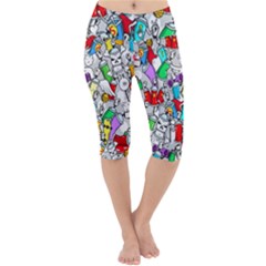 Graffit Characters Seamless Pattern Art Lightweight Velour Cropped Yoga Leggings by Wegoenart