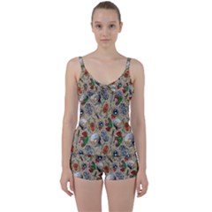 Tattoo Pattern Tie Front Two Piece Tankini by Wegoenart