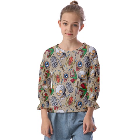Tattoo Pattern Kids  Cuff Sleeve Top by Wegoenart