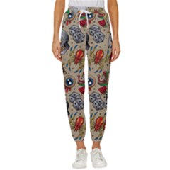 Tattoo Pattern Cropped Drawstring Pants by Wegoenart