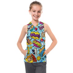 Comic Elements Colorful Seamless Pattern Kids  Sleeveless Hoodie by Wegoenart