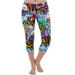 Graffiti Characters Seamless Patterns Capri Yoga Leggings by Wegoenart
