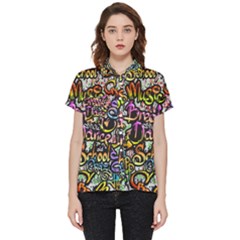 Graffiti Word Seamless Pattern Short Sleeve Pocket Shirt by Wegoenart