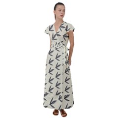 Minimalist Leaves Flutter Sleeve Maxi Dress by ConteMonfrey