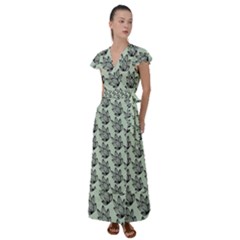 Cactus Lines Flutter Sleeve Maxi Dress by ConteMonfrey