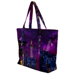 New York Manhattan Skyline Cityscape Downtown Zip Up Canvas Bag by Wegoenart