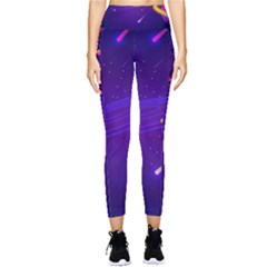 Cartoon Galaxy With Stars Background Pocket Leggings  by danenraven