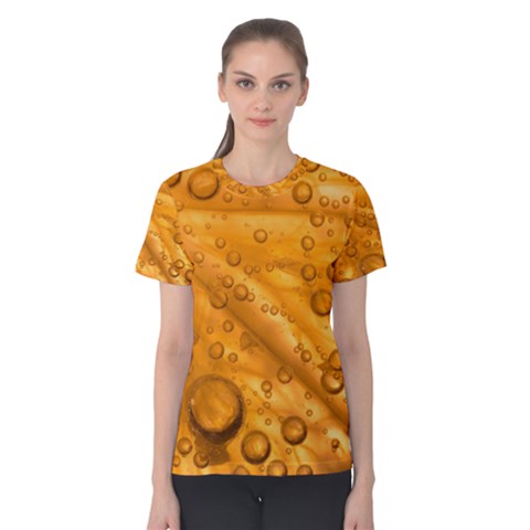 Lime Water Bubbles Macro Light Detail Background Women s Cotton Tee by Wegoenart