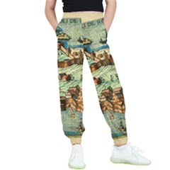 Medeival Ancient Map Fortress Island Seaport Town Kids  Elastic Waist Pants by Wegoenart