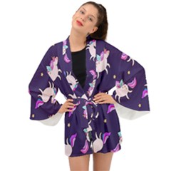 Fantasy Fat Unicorn Horse-pattern Fabric Design Long Sleeve Kimono by Wegoenart