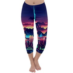 Cityscape Building Painting 3d City Illustration Capri Winter Leggings  by danenraven