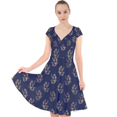 Gold Mermaids Silhouettes Cap Sleeve Front Wrap Midi Dress by ConteMonfrey