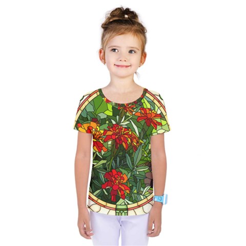 Flower Stained Glass Window Kids  One Piece Tee by Jancukart