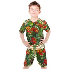 Flower Stained Glass Window Kids  Tee And Shorts Set by Jancukart