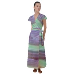 Gradient Blue Green Flutter Sleeve Maxi Dress by ConteMonfrey