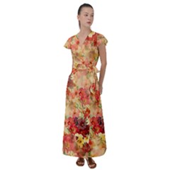 Seamless Pattern Textile Surface Luxury Vintage Flutter Sleeve Maxi Dress by Wegoenart
