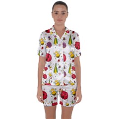 Cute Cartoon Insects Seamless Background Satin Short Sleeve Pajamas Set by Jancukart