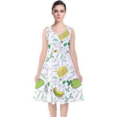 Hamburger With Fruits Seamless Pattern V-neck Midi Sleeveless Dress  by Jancukart