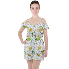 Hamburger With Fruits Seamless Pattern Ruffle Cut Out Chiffon Playsuit by Jancukart