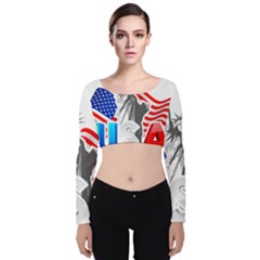 New York City Holiday United States Usa Velvet Long Sleeve Crop Top by Jancukart