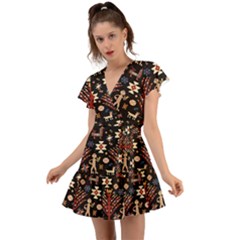 Carpet-symbols Flutter Sleeve Wrap Dress by Gohar