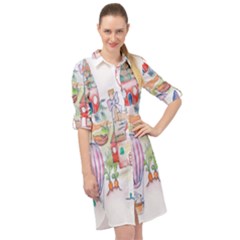 Easter Village  Long Sleeve Mini Shirt Dress by ConteMonfrey