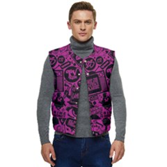 Pink And Black Logo Illustration Men s Short Button Up Puffer Vest	 by danenraven