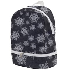 Snowflakes And Star Patterns Grey Snow Zip Bottom Backpack by artworkshop