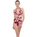 Snowflakes And Star Patterns Red Frost Halter Front Plunge Swimsuit View1