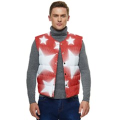 Snowflakes And Star Patterns Red Stars Men s Short Button Up Puffer Vest	 by artworkshop