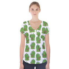 Kermit The Frog Pattern Short Sleeve Front Detail Top by Valentinaart