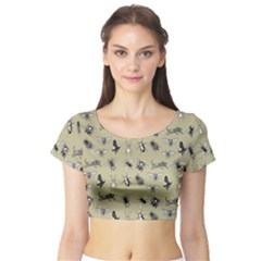 Insects Pattern Short Sleeve Crop Top by Valentinaart