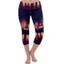 Night Houses River Bokeh Leaves Fall Autumn Capri Yoga Leggings View1