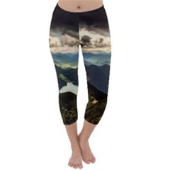 Mountains Sky Clouds Sunset Peak Overlook River Capri Winter Leggings  by danenraven