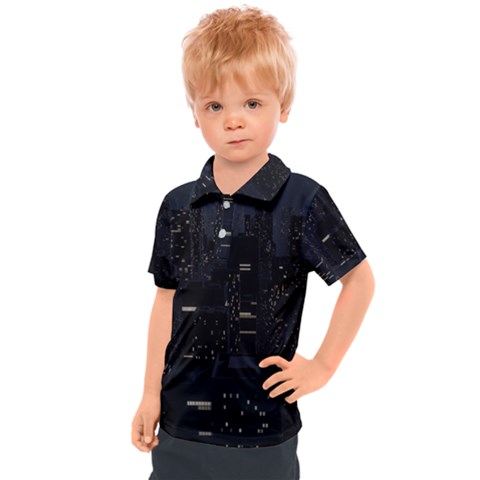 City Night Urban Downtown Science Tower Halo Kids  Polo Tee by danenraven