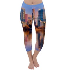 Vancouver Canada Sea Ocean Reflections Skyline Capri Winter Leggings  by danenraven