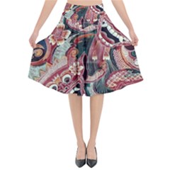 Indonesia Bali Batik Fabric Impression Patterns Flared Midi Skirt by danenraven